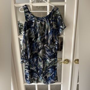 Floral blue green dress with overlay material